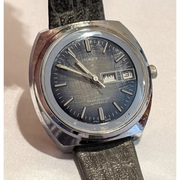 RARE Vintage 1970's Timex Viscount Automatic Watch Day Date WR Working Leather - Picture 3 of 11